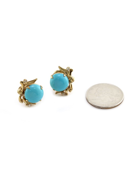 Sleeping Beauty Turquoise and Diamond Clip-on Earrings in Gold